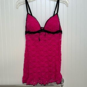 hot pink lace slip dress